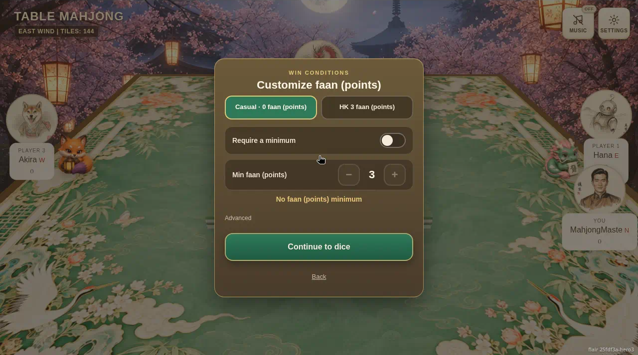 Customize screen with Casual, HK 3, and a Require a minimum setting