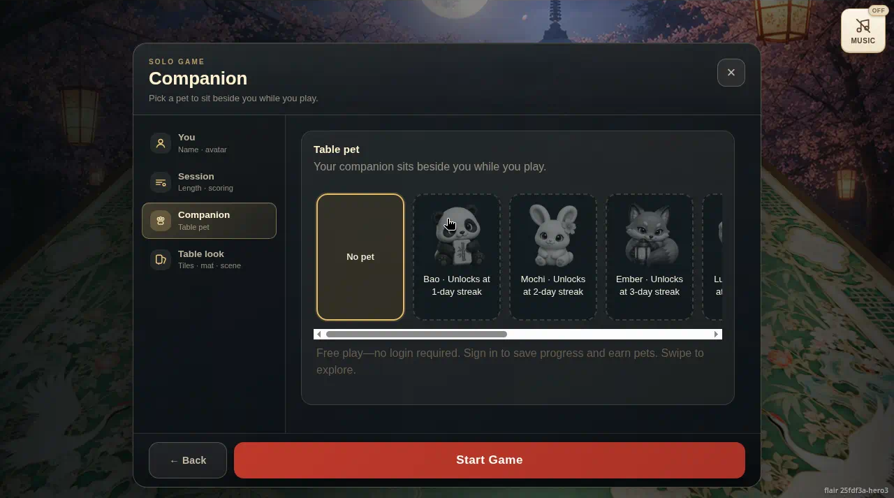 Companion pet selection with streak unlock days