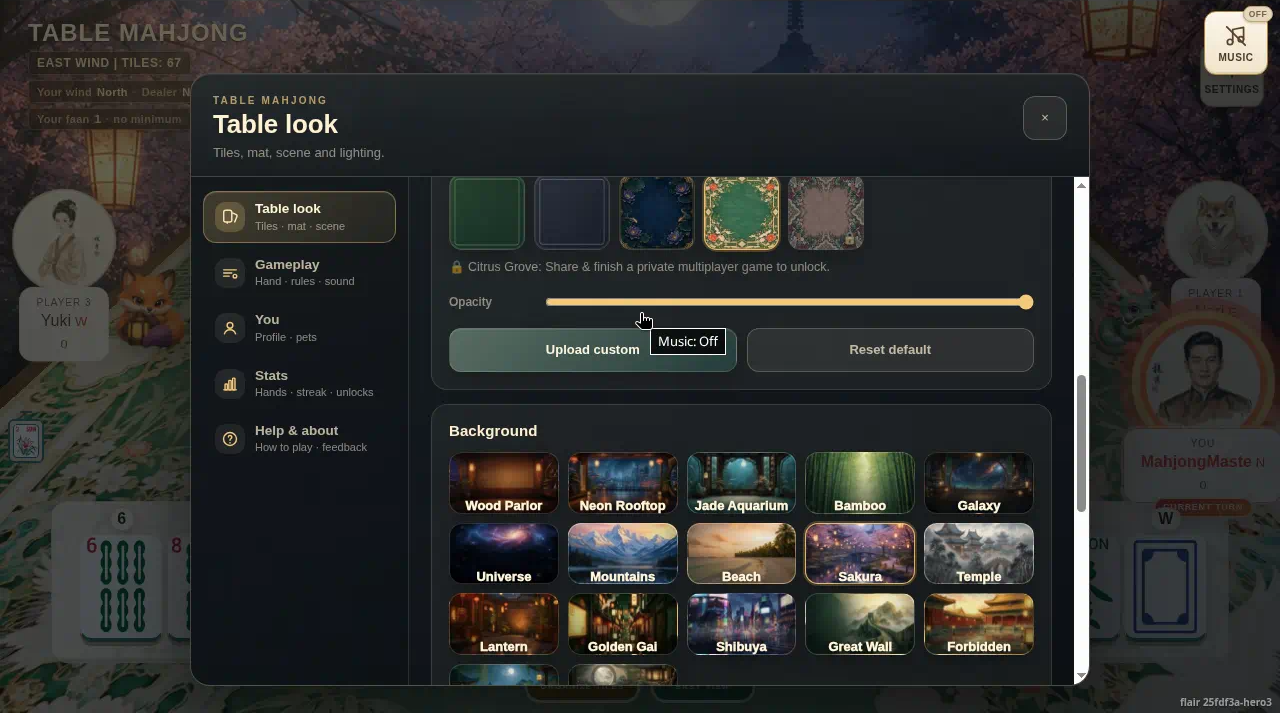 Mat and background settings with mat choices, opacity, and scene backgrounds